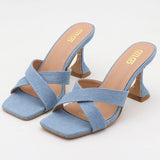 ADVBRIDGE  -  Luxury Designer Open Toe Women Sandal Blue Denim Square Toe Cross Tied Outdoor Shoes Fashion Comfortable Plus Size Women Shoes
