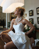 Advbridge Simple Fashion Short Bridal Dress 2024 Couture White Satin Mini Length Wedding Gown Ruffled Flower Bridal Formal Party Dresses