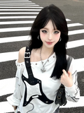Advbridge  Grunge Punk Style Women T-shirts Sexy Off Shoulder Harajuku Graphic T-shirts Y2k Japanese Gyaru Long Sleeve Kpop Fashion