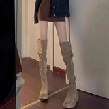 Advbridge Boots Women's High Boots French Retro Black Thick Soled Boots Height Increasing New Loli Girl