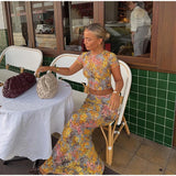 ADVBRIDGE  -  Women Printed Maxi Dresses Sets Elegant Summer Short Sleeves Tie-dye Females Long Robes Suits 2025 New Ladies Out Vocation Wear
