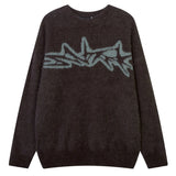 Advbridge Men Hip Hop Streetwear Fluffy Knitted Sweater Pullover Letter Jacquard Fall Winter Autumn Harajuku Cotton Casual Pullover Black