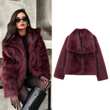 Advbridge  Women's Fur Coat Women 2024 Plush Burgundy Bomber Jacket Solid Crop Long Sleeve Jacket Warm Winter Coats Woman Casual Coats