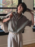 ADVBRIDGE  -  Men's Shirts New 2025 Spring Summer Striped Shirt Short Sleeve Turn-down Collar Male Clothing Korean Style Men Tops