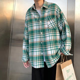 ADVBRIDGE  -  Autumn Thick Woolen Shirt Men Fashion Retro Casual Oversized Plaid Shirts Mens Korean Blue/Green Loose Long-sleeved Shirt Men