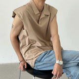 Advbridge Men Vest Solid Lapel Sleeveless Top TShirt Summer Trend Streetwear New Loose Casual Tank Tops Fashion Commuter Polo Shirt Unisex
