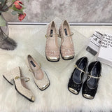Advbridge 2024 Spring and Autumn Chunky Heel Square Head Single Shoe Sequin Small Fragrant Wind Womens Shoes Shallow Mouth Mary Jane Shoes