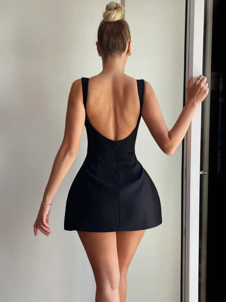 Advbridge White Backless Slim Mini Dress Female Patchwork Sexy Fashion Summer 2024 Elegant Party Looks Dress Women Solid Mini Dress