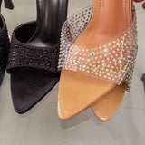 ADVBRIDGE  -  Summer Ladies Sandals Pointed Open Toe High Heels Party Stilettos PVC Transparent Luxury Shining Diamond Woman Mules Shoes