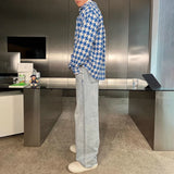 Advbridge 2024 Spring New Simple Versatile Fashionable Blue Houndstooth Woolen Shirt Style Genderless Casual Unisex Long-Sleeved Shirt