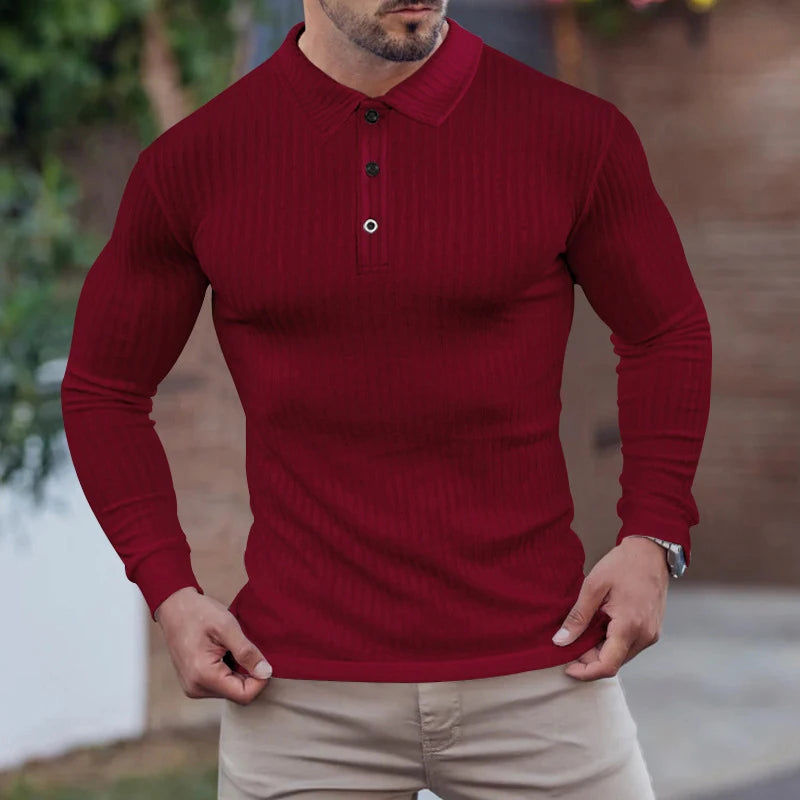 Advbridge New Men Clothing Casual Gym Long Sleeve Button Pullover Top Male Fashion Men Autumn Shirts Solid Texture Slim Polos Shirt