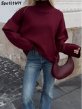 Advbridge 2024 Classic Burgundy Turtleneck Pullover Fashion Long Sleeve Loose Women's Sweater Female Autumn Winter New Commuting Knitwear