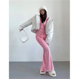 Advbridge Two Piece Womens Clothing Casual Pants Suit Solid Color Slim Fit Zipper Hoodie Y2k Fashionable High Waist Slimming Flared Pants