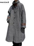 Advbridge Autumn Winter Long Oversized Cool Warm Herringbone Woolen Trench Coat Men Single Breasted Loose European Fashion