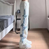 Advbridge American High Street Design Side Patch Jeans for Men Hiphop Stitching Niche Street Style Loose Straight Trousers