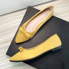Advbridge  -  Flat Shoes For Women Velvet Leather Pointed Toe Casual Daily Flats Slip on Solid Color Size 33-43 Summer Shoes for Girls Bowknot