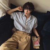 ADVBRIDGE  -  Men's Short Sleeve Striped Shirts New 2025 Summer Loose Single Breasted Casual Turn-down Collar Korean Trendy Top