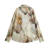 Advbridge  Ailsa 2024 Spring New Product Women's Tie Dyed Silk Satin Loose Single breasted Shirt High Waist Slim Skirt Set