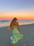 ADVBRIDGE  -  Casual Solid Hollow Out Long Dress Elegant Lace Up Pleated Backless Off Shhoulder Robes New Women's Summer Vacation Beach Gowns