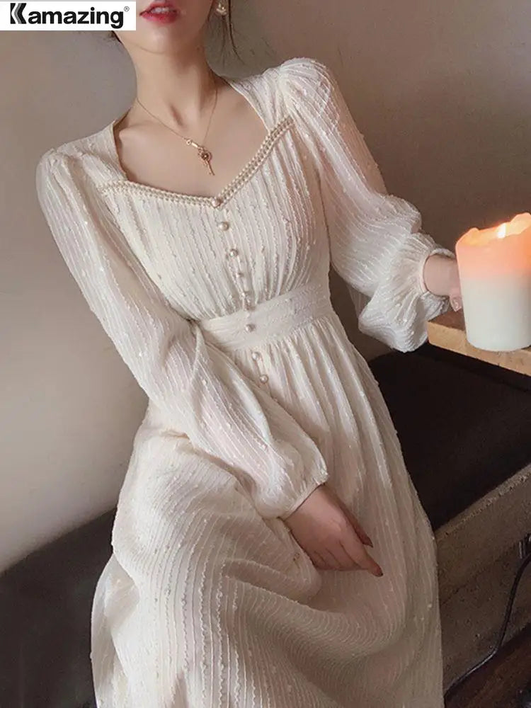 Advbridge Summer New Women Fashion Elegant White Midi Dresses Vintage Princess Female Party A Line Clothes Vestdios