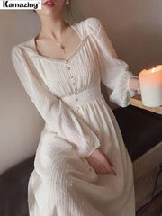 Advbridge Summer New Women Fashion Elegant White Midi Dresses Vintage Princess Female Party A Line Clothes Vestdios