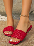ADVBRIDGE  -  Women's Slippers Summer Selling Sexy Braided Red Square Toe Flat Flip-Flops Fashion Beach Mules Casual Indoor Home Slippers