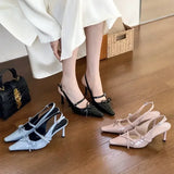 ADVBRIDGE  -  Blue Patent Leather High Heels Women Sexy Pointy Toe Bow Decorated Heeled Sandals Summer Elegant Slingbacks Dress Women Pumps