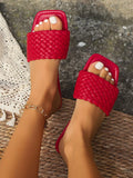 ADVBRIDGE  -  Women's Slippers Summer Selling Sexy Braided Red Square Toe Flat Flip-Flops Fashion Beach Mules Casual Indoor Home Slippers