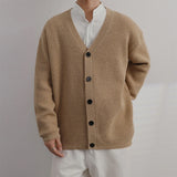 Advbridge Casual Mens Knitting Cardigans Fall Leisure Button V Neck Sweater Jacket Coat Men Vintage Solid Color Long Sleeve Knit Sweaters