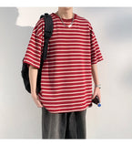 ADVBRIDGE  -  M-XXXXXL Plus Size Men Breathable Striped Plus-Size T-Shirts 2025's Viral Comfort Staple for Inclusive Summer Fashion Clothing