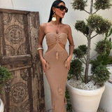 ADVBRIDGE  -  Sexy Knitted Tube Halter Long Dresses Women Casual Slim Backless Lace Up High Waist Beach Dress Female 2025 Chic Holiday Vestido