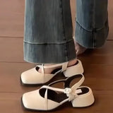 ADVBRIDGE  -  Designer Cover Toe Women Mary Jane Shoes Fashion Cross Buckle Singbacks Shoes 2025 Spring Female Thick Heel Shoes