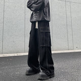 ADVBRIDGE  -  Fashion Big Pocket Men's Cargo Jeans Korean Streetwear Classic Blue Black Denim Trousers Elastic Waist Male Wide Leg Pants