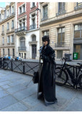 Advbridge Spring Autumn Extra Long Black Pu Leather Trench Coat for Women with Back High Slit Luxury Chic European Fashion 2024