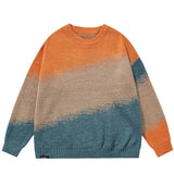 Advbridge Men Trendy Japanese Vintage Gradient Casual Knitted Sweater Autumn Winter Round Neck Long Sleeve Loose Pullover Tops Y2K Jumper
