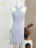 ADVBRIDGE  -  Elasticity Office Casual Party Pencil Sheath Dress Women's Simple Lace Splicing Cross Bodycon Knitted Dresses