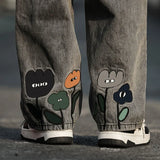 Advbridge New Men's Y2K Flower Printed Baggy Jeans 2023 Streetwear American Casual Denim Wide-leg Pants Hombre Vintage Straight Trousers
