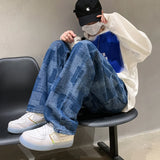 Advbridge Blue Black Plaid Jeans Men Retro Casual Wide-leg Jeans Mens Streetwear Loose Hip-hop Straight Denim Trousers Men Vintage Jeans