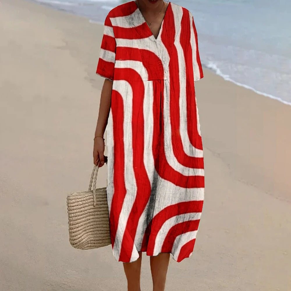 ADVBRIDGE  -  Casual Loose Holiday Beach Party Pullover Dress Vintage Fashion Bohemian Dress Summer Chic Linen Dress Women High Quality