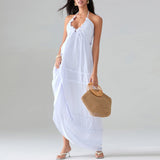 ADVBRIDGE  -  Women's Halter Beach Long Dress Elegant Ruffles Drawstring Flowy Party Dresses Summer Low Cut Tie Back A-Line Vestidos