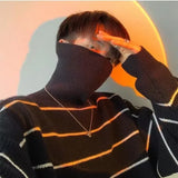 Advbridge Man Clothes Striped High Collar Blue Knitted Sweaters for Men Turtleneck Pullovers Korean Fashion Designer Luxury Baggy Jumpers