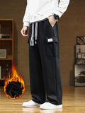 Advbridge Winter Fleece Sweatpants Men Multi-Pockets Thick Warm Knit Cargo Pants Wide Leg Cotton Straight Sports Trousers Big Size 8XL