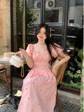 Advbridge French Gentle Square Collar Bubble Sleeve Vestidos Temperament Dress Female Robe Summer 2025 New Waist A-wave Long Dresses