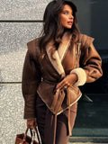 Advbridge Elegant Irregular Hem Plush Lapel Coat Chic Lace Up Pocket Long Sleeve Women Jacket 2024 Autumn Winter New Warm Street Outerwear