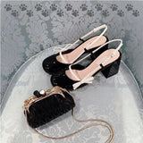 Advbridge Womens Mary Jane Shoes Black Patent Leather Female Sandals Back Straps with Bowknot