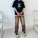 ADVBRIDGE  -  Brown Baggy Jeans Men Fashion Retro Casual Straight Jeans Men Streetwear Korean Hip Hop Denim Pants Mens Trousers S-2XL