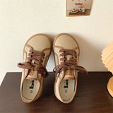 ADVBRIDGE  -  Girls white Light brown SneakersDesigner Canvas Shoes Women Low Top Sneakers Wide Toe Lace Up Trainers Shoes  Comfortable