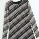 ADVBRIDGE  -  New Tulle Long Dress for Women Fashion Check Mini Dress Woman Casual Long Sleeve Elegant Slim Knee Length Dresses