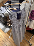 ADVBRIDGE  -  Navy Plaid Vintage Midi Dress Women Summer Elastic Waist A-line Cotton Ruffles Lace-up Vestido Sweet Cute Long Camis Dresses New