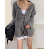 Advbridge 2024 Autumn for Women Crop Tops Vintage Korean Retro High Street Hollow Out Bandage Sweater Cardigan Knit Jacket Tops